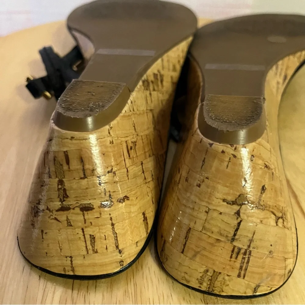 Tory Burch Black Ankle Strap Cork Wedge Sandal‎ Size 7 - Picture 5 of 13